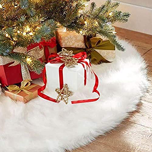 Product Cover CHICHIC 48 inch Christmas Tree Skirt Faux Fur Xmas Tree Skirt Christmas Decorations Holiday Tree Ornaments Tree Decoration for Christmas Home Decorations, Xmas Party Holiday Decorations, Snow White