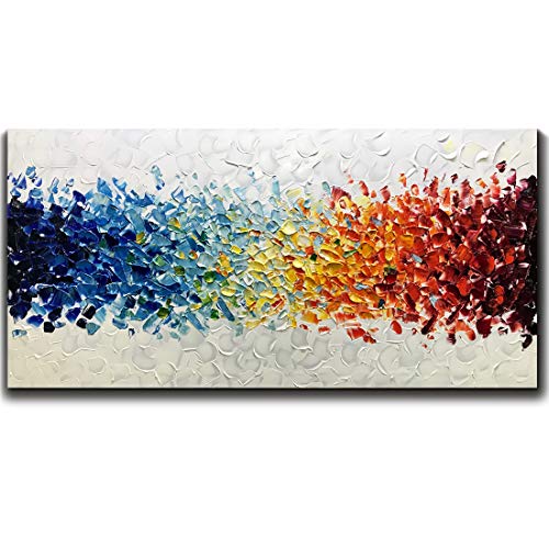 Product Cover AMEI Art Paintings,24X48 Inch 3D Hand-Painted On Canvas Colorful White Background Abstract Oil Paintings Contemporary Artwork Simple Modern Home Decor Wall Art Wood Inside Framed Ready to Hang