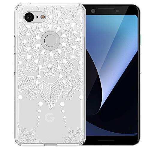 Product Cover Topnow Google Pixel 3 Case, Clear Design Plastic Hard Back Case with TPU Bumper Protective Case Cover for Google Pixel 3 - White Flower