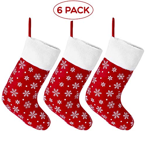 Product Cover Unomor 6 Pack Super Large Christmas Stockings Socks with Snowflake Design for Xmas Holiday Fireplace Decorations 18-Inch Red