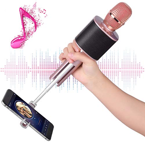 Product Cover Wireless Bluetooth Karaoke Microphone, Mbuynow TWS Portable Handheld Kids Karaoke Mic with Speaker Phone Holder for Kids Adults Home Party for iPhone/Android/Smartphone