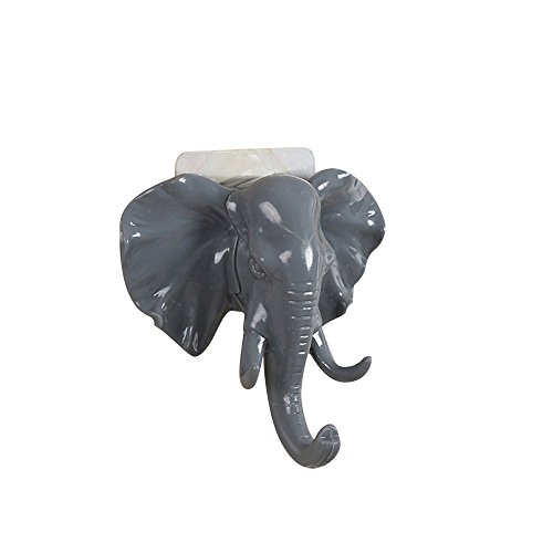 Product Cover Binmer Clearance Elephant Head Self Adhesive Wall Door Hook Hanger Bag Keys Sticky Holder (Gray)