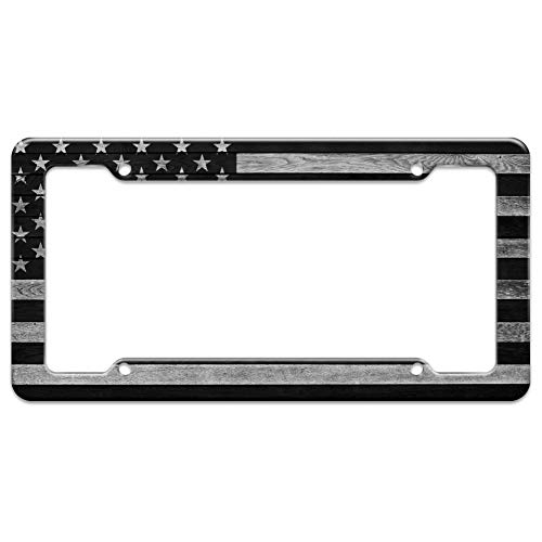 Product Cover Rustic Subdued American Flag Wood Grain Design License Plate Tag Frame