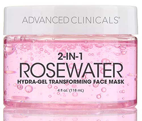 Product Cover Advanced Clinicals Rosewater Mask for Fine Lines, Dry Skin, Puffiness. 2-in-1 overnight sleep mask with Bulgarian Rose, Coconut Oil, and Natural Fruit Extracts. 4 fl oz (118ml) (4oz)