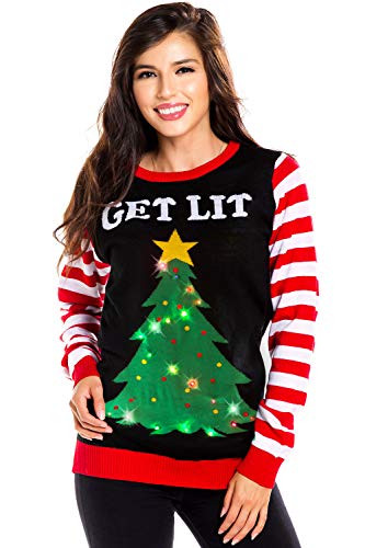 Product Cover Tipsy Elves Women's Light Up Christmas Sweater - Black Lit Funny Ugly Christmas Sweater Female