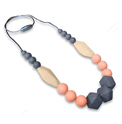 Product Cover REIGNDROP Baby Teething Necklace for Mom, Silicone Teether Necklace for Teething Pain Relief in Babies and Toddlers, Light Weight, Stylish Chewable Necklace for Boys and Girls (Grey/Peach/Ivory)