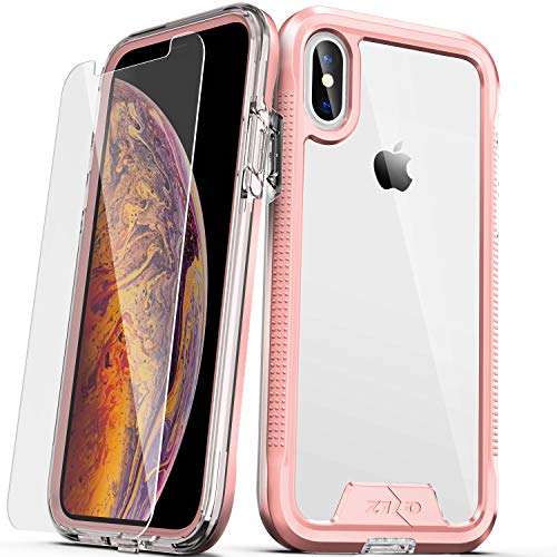 Product Cover Zizo ION Series Compatible with iPhone Xs Max case Military Grade Drop Tested with Tempered Glass Screen Protector (Rose Gold & Clear)