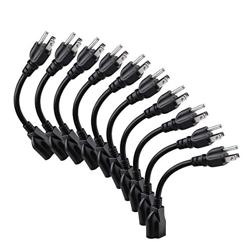 Product Cover [UL Listed] Miady Short Power Extension Cord Outlet Saver, 16AWG/13A, 3 Prong (10 Pack, Black, 8 Inch)