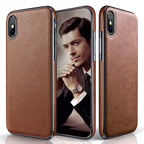 Product Cover LOHASIC for iPhone Xs Max Case, Premium Leather Slim Luxury Flexible Hybrid Defender Anti-Slip Soft Grip Scratch Resistant Protective Cover Cases Compatible with iPhone Xs Max (2018) 6.5 inch - Brown