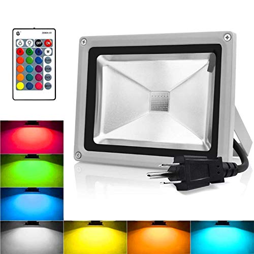 Product Cover RGB LED Flood Lights, 10W Color Changing Outdoor Spotlight with Remote Control, IP65 Waterproof Wall Washer Light,16 Colors 4 Modes Dimmable Stage Lighting with US 3-Plug