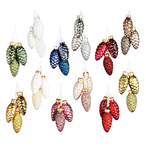 Product Cover Mixed 12 Colors Set of 36 Small Pine Cone Glass Ornaments for Christmas Tree Decor, Wedding Event Centerpieces, Xmas Gifts for Friends- 36PCS/1