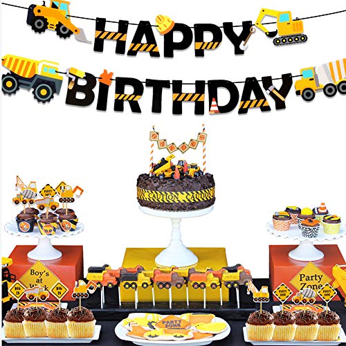 Product Cover Construction Birthday Banner Dump Truck Party Decorations Pre-Assembled Builder Bulldozer Excavator Tank Truck Garland Supplies