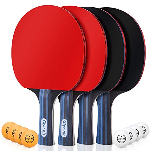 Product Cover Glymnis Ping Pong Paddle Set of 4 Premium Table Tennis Rackets Set with 8 Professional Game Balls and Portable Cover Case Bag for Professional Indoor Outdoor