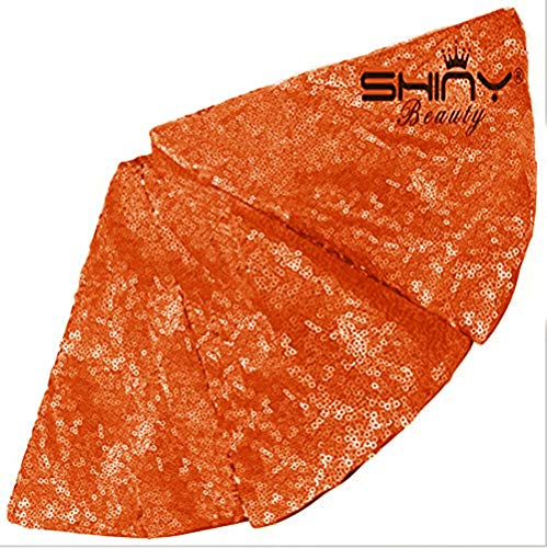 Product Cover ShinyBeauty Sequin Tree Skirt 24Inch Christmas Tree Skirt Embroidered Sparkly Orange Xmas Tree Ornament Christmas Decoration for Gift Ready to Ship -0913S