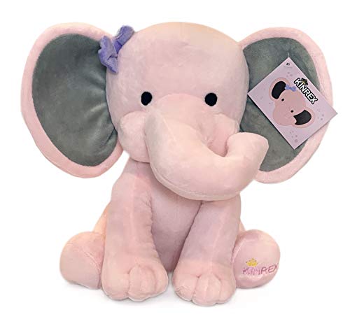Product Cover KINREX Stuffed Elephant Animal Plush - Toys for Baby, Boy, Girls - Great for Nursery, Room Decor, Bed - Pink - Measures 9 Inches