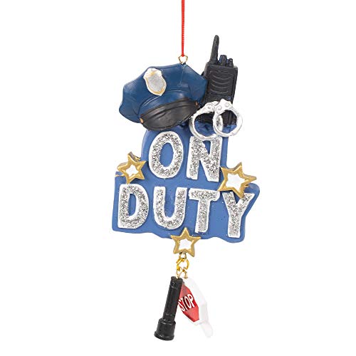 Product Cover Midwest-CBK On Duty Officer Police Blue 5 x 5 Resin Stone Christmas Hanging Ornament