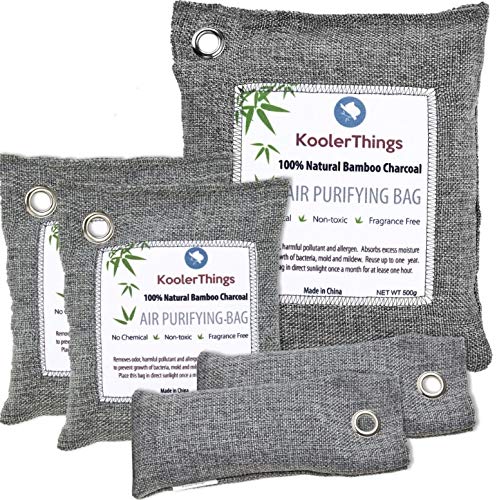 Product Cover KoolerThings 5 Pack - Bamboo Charcoal Air Purifying Bags (1 x 500g) (2 x 200g) (2 x 75g) Natural Air Fresheners & Odor Eliminators for Home, Pets,Car, Closet, Shoes