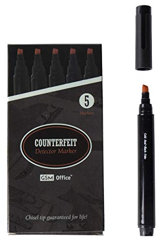 Product Cover Counterfeit Money Bill Detector Pens, Markers - Detects Fake Currency - 5 Pack
