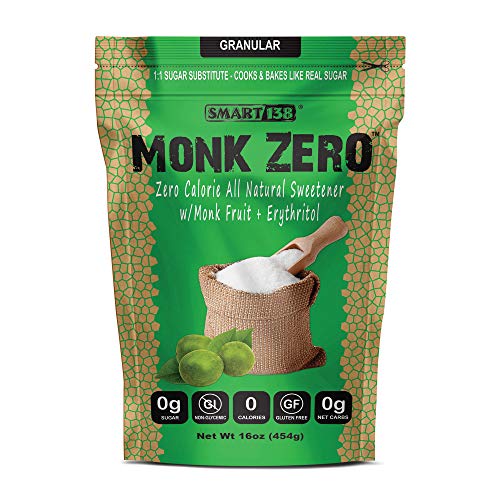 Product Cover Monk Zero - Monk Fruit Sweetener, Non-Glycemic, Keto Approved, Zero Calories, 1:1 Sugar Substitute (Granular, 16oz)