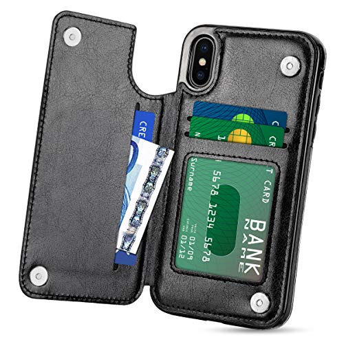 Product Cover HianDier Wallet Case for iPhone Xs MAX, Slim Protective Case with Credit Card Slot Holder Flip Folio Soft PU Leather Magnetic Closure Cover Case Compatible with iPhone Xs MAX 6.5 inches (2018), Black