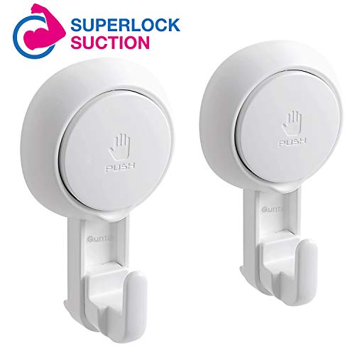 Product Cover Quntis Suction Cup Hooks for Shower, Reusable Shower Suction Cups with Hooks Heavy Duty Vacuum Suction Home Kitchen Bathroom Wall Hooks Hanger for Towel Bathrobe Loofa Washcloth, 2 Pack