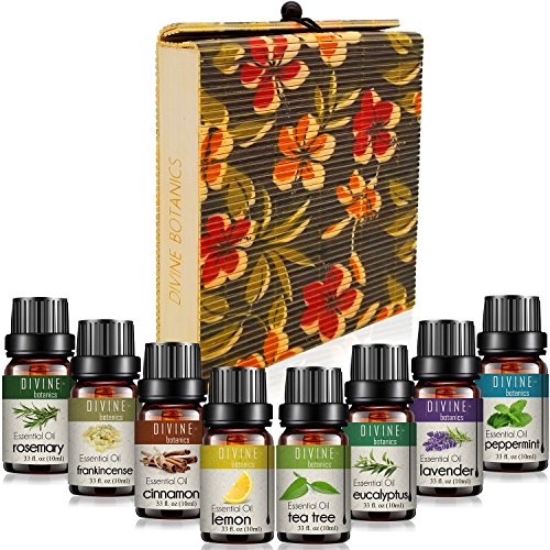 Product Cover Aromatherapy Essential Oils Christmas Gifts For Women for Diffuser - Pure Therapeutic Grade - Gift Set of 8 10ml bottles - Lavender Peppermint Lemon Tea Tree Frankincense Cinnamon Eucalyptus Rosemary
