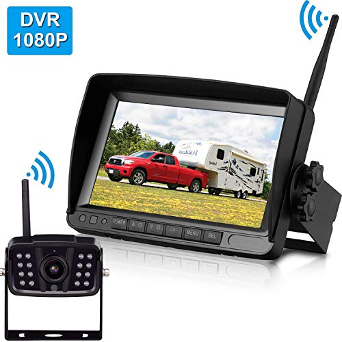 Product Cover Amtifo FHD 1080P Digital Wireless Backup Camera With 7'' DVR Monitor Support Split/Quard Screen For Pickups,Trucks,Trailers,RV,5th Wheels High-Speed Observation System,Guide Lines ON/Off