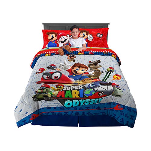 Product Cover Franco Kids Bedding Super Soft Comforter with Sheets and Plush Cuddle Pillow Set, 6 Piece Full Size, Mario Odyssey