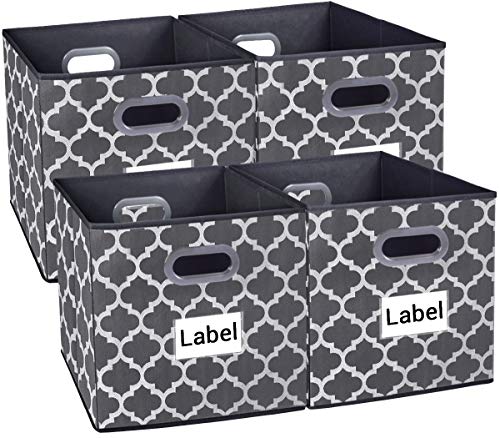 Product Cover Homyfort Cloth Storage Bins,Foldable Basket Box Cubes containers Organizer for Closet Shelves Toys Clothes Set of 4 Gray with Lantern Pattern 13''x13''x13''