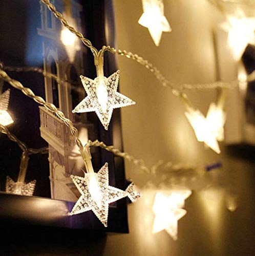 Product Cover HuTools Twinkle Star Lights 16.5ft 50 Star LED Lights Fairy Lights Battery Operated String Lights for Bedroom Star Lights for Patio Summer Night Outdoor Decor Teepee Lights for Tent(Warm White)