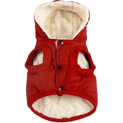 Product Cover vecomfy Fleece and Cotton Lining Extra Warm Dog Hoodie in Winter for Small Dogs Jacket Puppy Coats with Hooded,Red M