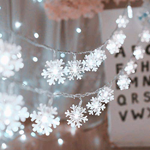 Product Cover HuTools Christmas Decorations Christmas Snowflake Led Lights 16.5ft 50 LED Battery-Operated Fairy String Lights Snowflake Decorations for Home, Church, Wedding, Birthday Party(Snowflakes White)