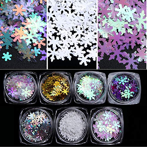 Product Cover Miss Babe 1 Sets / 7Boxes Snowflake Sequins for Nail Art Decoration Glitter Set Mermaid Laser Sparkly DIY Accessories Nail Flake Trendy Girl Gifts