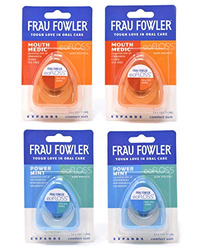 Product Cover NEW eoFLOSS Dental Floss!- Woven Floss Pack Power Mint & Mouth Medic 4 Pack, Infused with Organic Essential Oils & Xylitol by FRAU FOWLER, 50m (54.6yds) each
