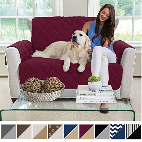 Product Cover MIGHTY MONKEY Premium Reversible Chair Protector for Seat Width up to 48 Inch, Furniture Slipcover, 2 Inch Strap, Chairs Slip Cover Throw for Pets, Dogs, Cats, Armchair, Merlot Sand