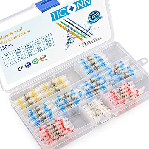Product Cover TICONN 150PCS Solder Seal Wire Connectors Kit, Heat Shrink Butt Connectors, Waterproof and Insulated Electrical Wire Terminals, Butt Splice