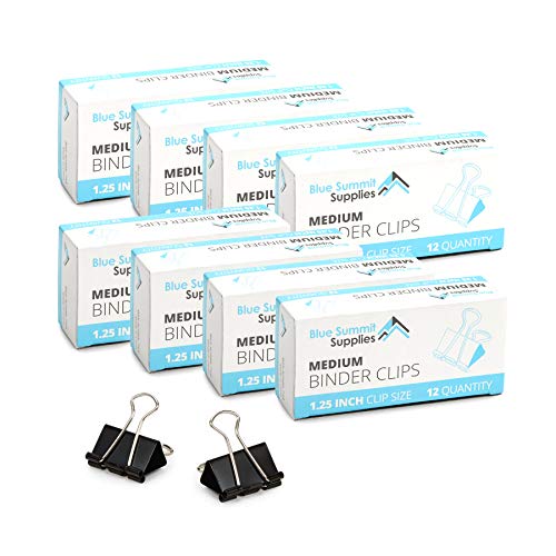 Product Cover Blue Summit Supplies Medium Binder Clips, 8 Pack of 1.25 Inch Black Binder Clips, 12 Quantity Per Box, 32mm Universal Binder Clips, 96 Pack