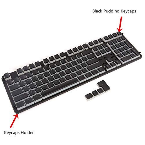 Product Cover PBT Pudding Keycaps Set with Keycaps Holder Backlit Doubleshot Cherry MX Key Caps ANSI ISO Layout OEM Profile Top Print for 60% / 87 TKL/104/108 MX Switches Mechanical Gaming Keyboard(Black Pudding)