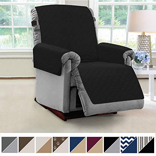 Product Cover MIGHTY MONKEY Premium Reversible Recliner Protector, Seat Width to 28 Inch, Furniture Slipcover, 2 Inch Strap, Reclining Chair Slip Cover Throw for Pets, Dogs, Recliner, Black Gray