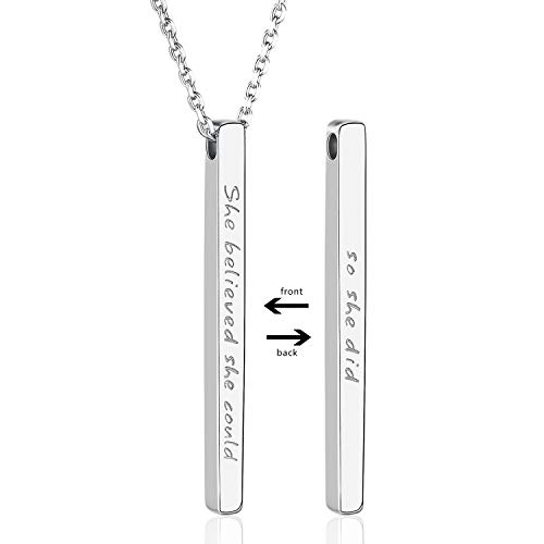 Product Cover Annis Munn 925 Sterling Silver Inspirational Bar Necklace Engraved 'She Believed she Could so she did' Jewelry Gift for Girls