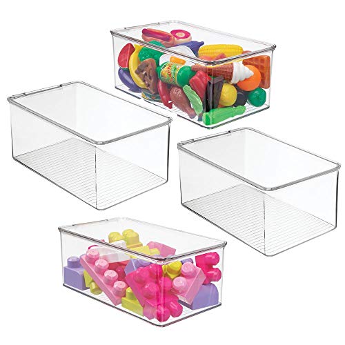 Product Cover mDesign Stackable Closet Plastic Storage Bin Box with Lid - Container for Organizing Child's/Kids Toys, Action Figures, Crayons, Markers, Building Blocks, Puzzles, Crafts - 5