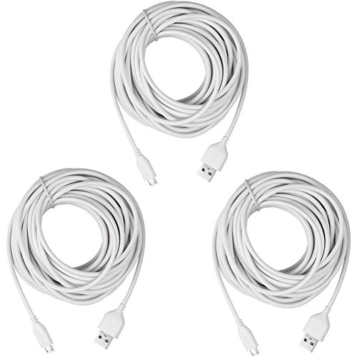 Product Cover 3-Pack Wyze Cam Cable 26ft, Micro USB Extension Cord for Zmodo, Blink, Yi Home Camera, Kasa Cam, Oculus Go, Netvue and Furbo Dog (White)