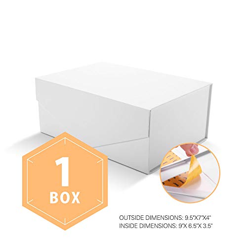 Product Cover PACKHOME Gift Box Rectangular 9.5x7x4 Inches, Bridesmaid Box Rectangle Collapsible Box with Magnetic Lid for Gift Packaging (Matte White with Embossing, 1 Box）