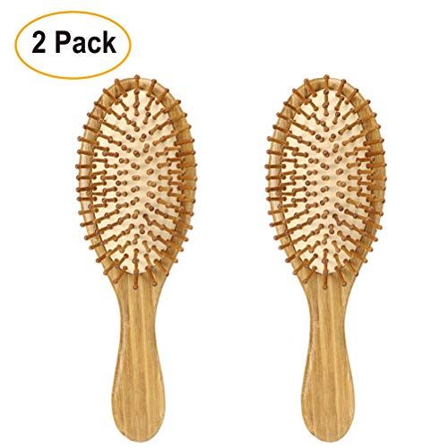 Product Cover Pack of 2 Bamboo Hair Brushes | 100% Natural Eco-friendly Hair Brush with Bamboo Bristles | Massages Scalp Anti-Static Hair Detangle for All Types | Lightweight Travel Size