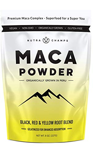 Product Cover Organic Maca Powder - Peruvian Grown Maca Blend with Yellow, Black & Red Roots - Gelatinized for Superior Bioavailability - Natural, Vegan Non-GMO 8oz. Bag