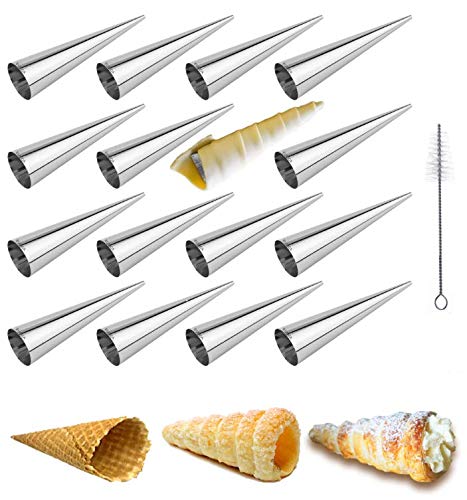 Product Cover Cream Horn Molds EURICA 5-inch Large Size Cream Horn Forms Pack of 16 Cannoli Tubes Ice Cream Mold Stainless Steel Lady Lock Puff Pastry Cream Horn Mold Waffle Cone Pastry Roll Horn Croissant Mold