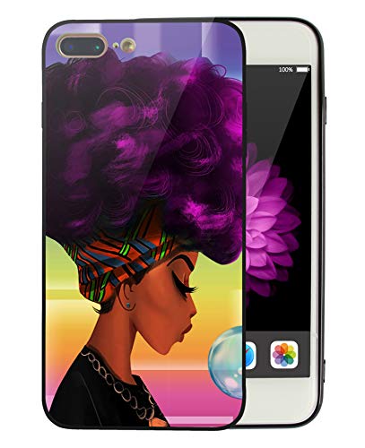 Product Cover KITATA iPhone 8 Plus Case iPhone 7 Plus Case Women Purple Girly Art, Black Girl African American Afro Hair Artistic Print Design Protective iPhone7 iPhone8 Plus Cover Slim Fit Tough Smooth TPU