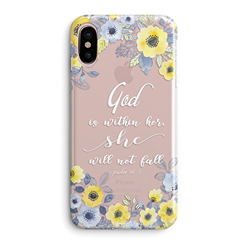 Product Cover iPhone XR Case,Girls Women Flowers Florals Blooms Roses Christian God is Within Her She Will Not Fall Psalm Bible Verses Quotes Inspirational Daisy Soft Clear Case Compatible for iPhone XR