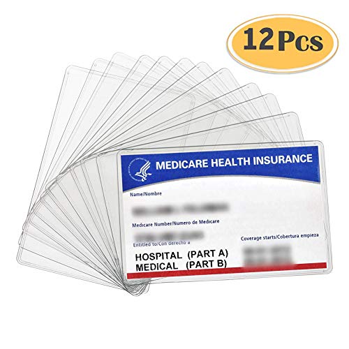 Product Cover 12-Pack Medicare Card Holder Protector Sleeves, Sooez 12Mil Clear PVC Soft Heavy Duty Waterproof Card Holder Medicare Card Credit Card Business Card, Double Thickness Card Sleeves