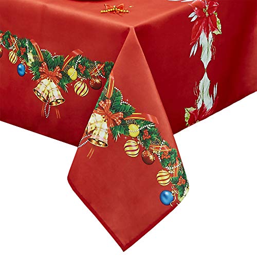 Product Cover Obstal Rectangle Christmas Table Cloth, Oil-Proof Spill-Proof and Water Resistance Tablecloth, Decorative Fabric Table Cover for Outdoor and Indoor Use (60 x 84 inch, Flower)